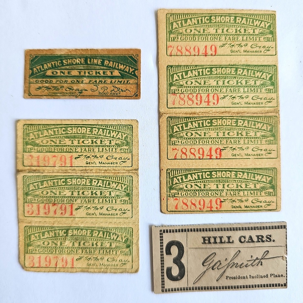 Antique Atlantic Shore Line Railway Hill Cars Maine Transit Tickets Ephemera Lot